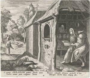 Abraham av Edessa som eremit Manliga eremiter (serietitel) Solitudo Sive Vitae Patrum Eremicolarum (serietitel) av Johann Sadeler (I)
