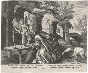 Anthony den store som eremit Manliga eremiter (serietitel) Solitudo Sive Vitae Patrum Eremicolarum (serietitel) av Johann Sadeler (I)