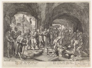 Adams begravning Historia om Sets familj / Att bedöma det goda och det dåliga (serietitel) Bonorum et Malorum consensio (serietitel) av Johann Sadeler (I)