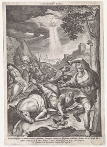 Bekering van Paulus Konvertering av Savli (titel på objekt) av Johann Sadeler (I)