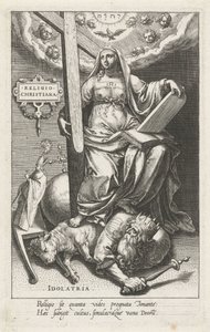 Kristen religion (Religio Christiana) övervinner avgudadyrkan (Idolatria) Religion Christiana (titel på objekt) Dygderna erövrar lasterna (serietitel) av Johann Sadeler (I)