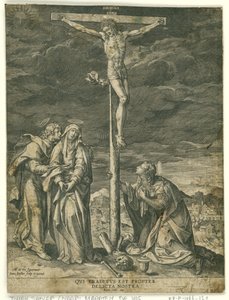 Kristus på korset, med Maria, Johannes och Maria Magdalena av Johann Sadeler (I)
