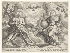 Den heliga treenigheten i molnen av Johann Sadeler (I)