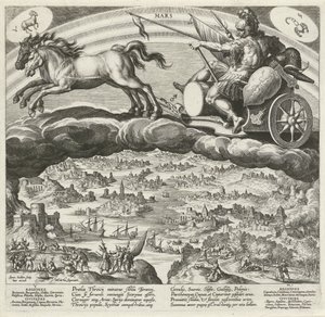 Planeten Mars och dess inflytande på världen De sju planeterna (serietitel) Planetarum effectus et eorum in signis zodiac (serietitel) av Johann Sadeler (I)