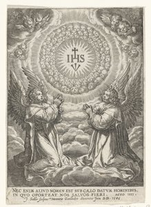 Änglar dyrkar Kristi monogram av Johann Sadeler (I)