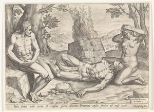 Eva sörjer döden för Abel Historien om Kain och Abel (serietitel) av Johann Sadeler (I)