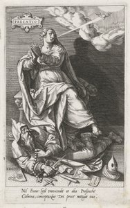 Bön (Precatio) övervinner hyckleri (Fucus) Precatio (titel på objekt) Dygderna erövrar lasterna (serietitel) av Johann Sadeler (I)