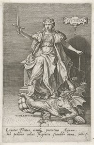 Rättvisa (Justitia) erövrar våld (Violentia) Rättvisa (titel på objekt) Dygder övervinner laster (serietitel) av Johann Sadeler (I)