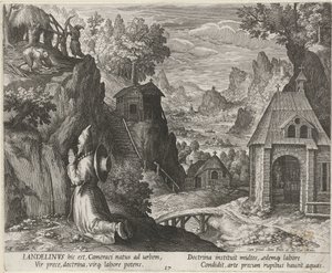Sankt Landelinus som eremit Eremiter (serietitel) Oraculum Anachoreticum (serietitel) av Johann Sadeler (I)