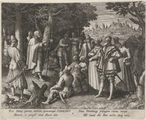 Sankt Sebaldus av Nürnberg som eremit Eremiternas dygdiga liv (serietitel) Trophaeum vitae solitariae (serietitel) av Johann Sadeler (I)