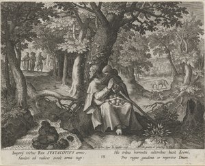 Saint Suatacopius som eremit Eremiternas dygdiga liv (serietitel) Trophaeum vitae solitariae (serietitel) av Johann Sadeler (I)
