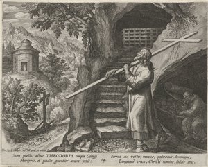 Saint Theodore Tiro som eremit Eremiternas dygdiga liv (serietitel) Trophaeum vitae solitariae (serietitel) av Johann Sadeler (I)
