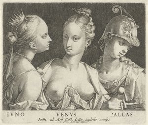 Juno, Venus och Minerva Ivno Venvs Pallas (titel på objekt) av Johann Sadeler (I)