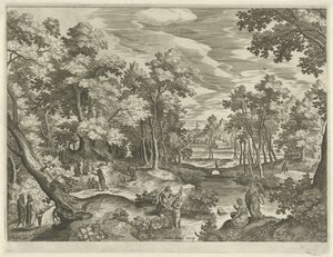 Landskap med Kristi dop Landskap med scener från Gamla och Nya testamentet (serietitel) av Johann Sadeler (I)