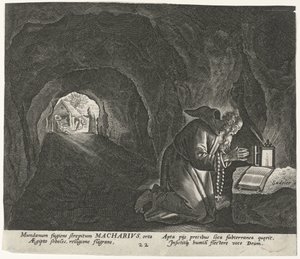 Macarius av Egypten som en eremit Manliga eremiter (serietitel) Solitudo Sive Vitae Patrum Eremicolarum (serietitel) av Johann Sadeler (I)