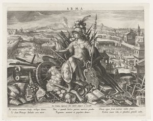 Minerva som beskyddare av kampsporten Arma (titel på objekt) Principal Activities of a Prince (serietitel) Schema, seu speculum principum (serietitel) av Johann Sadeler (I)
