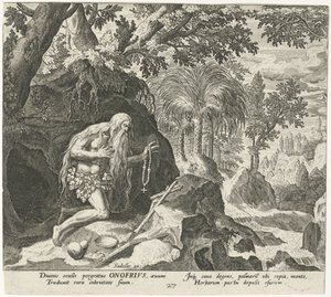 Onyphrius den store som eremit Manliga eremiter (serietitel) Solitudo Sive Vitae Patrum Eremicolarum (serietitel) av Johann Sadeler (I)