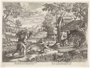 Set hälsar Adam när han kommer tillbaka från fältet Historia om Sets familj / Att bedöma det goda och det dåliga (serietitel) Bonorum et Malorum consensio (serietitel) av Johann Sadeler (I)
