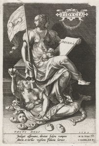 Trust (Fiducia) övervinner Secret Deceit (Tecti doli) Fidvcia (titel på objekt) Dygderna erövrar lasterna (serietitel) av Johann Sadeler (I)
