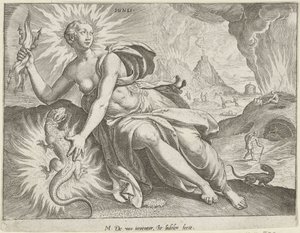 Fyrverkeri Ignis (titel på objekt) De fyra elementen (serietitel) av Johann Sadeler (I)