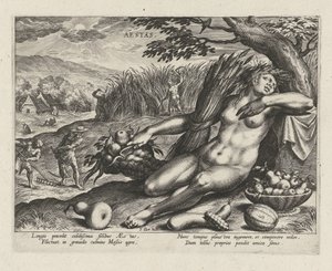 Sommar Aestas (titel på objekt) The Four Seasons (serietitel) av Johann Sadeler (I)