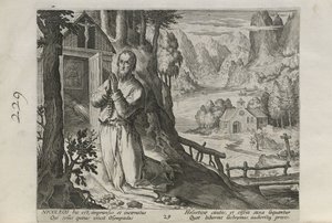 Nicoleos, plansch 29 av 30 ur serien Sylvae Sacrae (Eremiter i landskap) av Johann Sadeler I