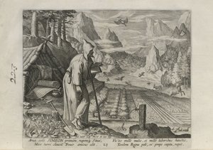 Simeon, plansch 23 av 30 ur serien Sylvae Sacrae (Eremiter i landskap) av Johann Sadeler I