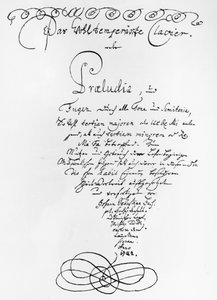 Handskriven titelsida för The Well Tempered Piano, 1722 (penna och bläck på papper)