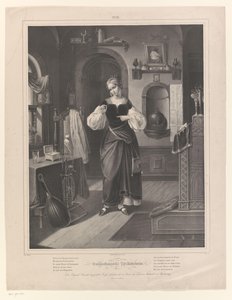 Interiör med kvinna med ring i handen Goldschmieds Töchterlein (titel på objekt) Guldsmedens dotter (serietitel) av Johann Sprick