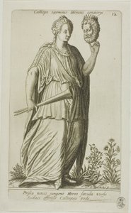 Calliope, Muse of Epic Poetry, tallrik 12 från Parnassus Biceps av Johann Theodor de Bry