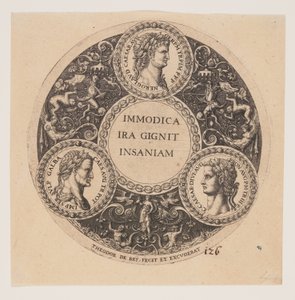 Immodica Ira Gignit Insaniam, Design för interiörer av Tazze av Johann Theodor de Bry