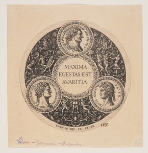 Maxima Egestas Est Avaritia, Design för en skål med fot av Johann Theodor de Bry