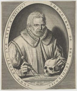 Porträtt av Theodor de Bry 1528-1598, ca. 1597.