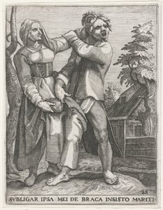 Strijd om de broek JAG KOMMER ATT BINDA MIG PÅ MIN MANS INSISTERANDE BYXOR (titel på objekt) Secular Emblems, 1596 (serietitel)