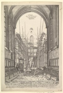 Utsikt över Franciskanernas kyrka i Nürnberg under återuppbyggnad, från serien V....n.d. av Johann Ulrich Kraus