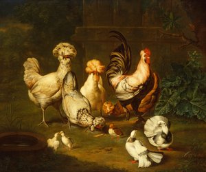 Fjäderfä i ett landskap (olja) av Johann Wenzel Peter