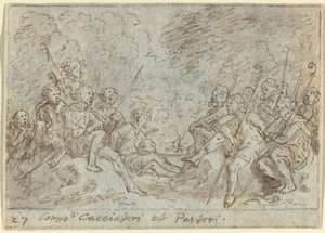 Kör av jägare och herdar, 1640. av Johann Wilhelm Baur