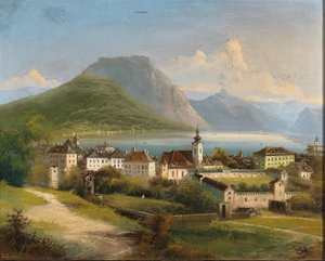 Johann Wilhelm Jankowski Utsikt över Gmunden av Johann Wilhelm Jankowski