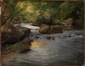 Bergsbäck med sittande målare av Johann Wilhelm Schirmer