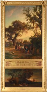 Eliezer och Rebecka vid brunnen (ovan). Abrahams begravning (nedan). Ur sviten "Tolv bibliska landskap med berättelsen om Abraham" av Johann Wilhelm Schirmer