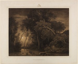Flodlandskap med uppgående måne av Johann Wilhelm Schirmer