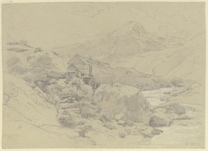 Vattenkvarn i ett bergslandskap av Johann Wilhelm Schirmer