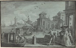 Venetian Fantasy med Dogana av Johann Wolfgang Baumgartner