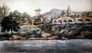 Roma - utsikt över Tibern, Goethes akvarell. sd. 1800-talet.