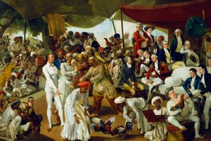 Överste Mordaunt tittar på en tuppkamp i Lucknow, Indien, 1790 av Johan Joseph Zoffany
