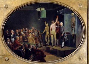 Föreläsning av William Hunter (1718-1783), skotsk anatom vid Royal Academy. Målning av Johann Zoffany (1733-1810) Ec. Ang.