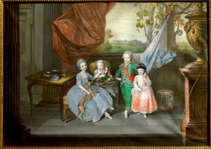 Porträtt av Ludvig I av Etrurien med sina systrar Caroline, Marie Antoinette och Charlotte, ca 1780 (målning)