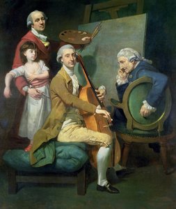 Självporträtt med sin dotter, Maria Theresa (?) och möjligen Giacobbe och James Cervetto (?) c.1779 (olja på duk)