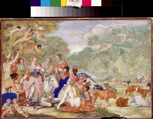 Bortförandet av Europa. Europas våldtäkt. Målning av Johannes Koenig (1586-1632/1635)