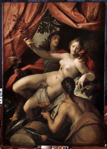 ""Allegory of Peace, Art and Abundance"" (Allegory of Peace, Art and Abundance). På baksidan, konst och vetenskap symboliserat av en sfär och en palett. I mitten håller Peace en olivkvist. Överflöd representeras med en kopp